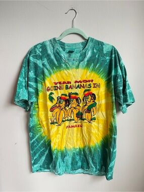Vintage 90s Green & Yellow Tie-Dye “Going Bananas in Jamaica” Graphic T-Shirt